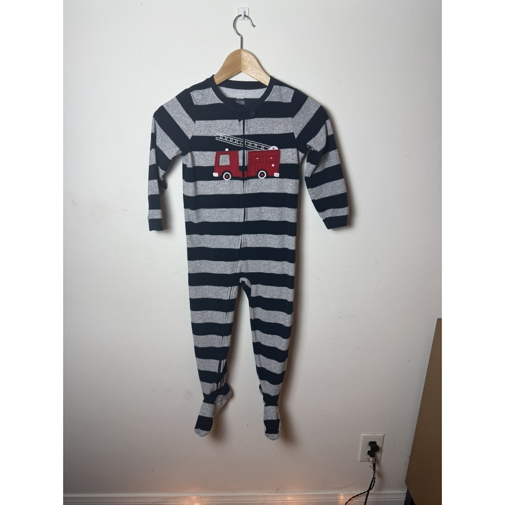Carter's 5T Fire Truck Theme Sleep And Play Footed Pajamas Gray And Blue